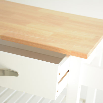 Rubber Wood Top Simple Design Mobile Kitchen Island with Two Lockable Wheels- White
