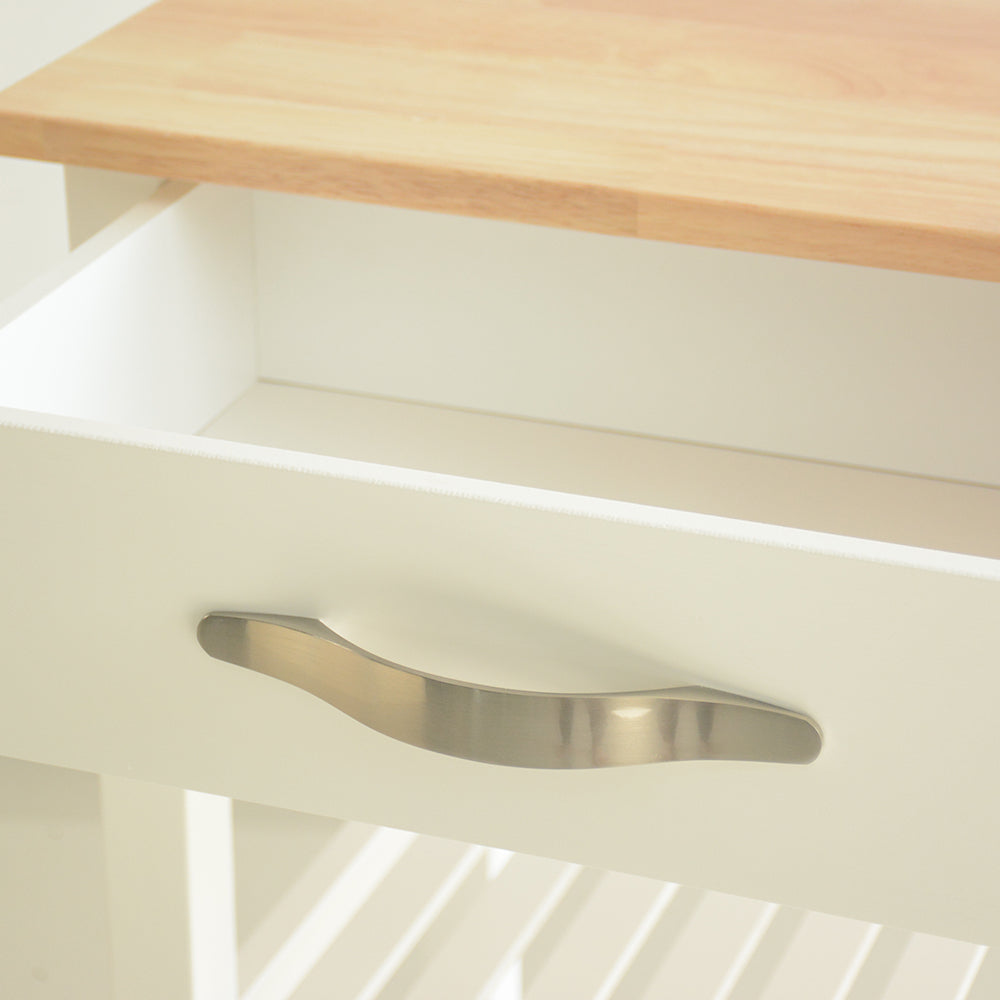 Rubber Wood Top Simple Design Mobile Kitchen Island with Two Lockable Wheels- White