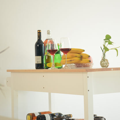 Rubber Wood Top Simple Design Mobile Kitchen Island with Two Lockable Wheels- White