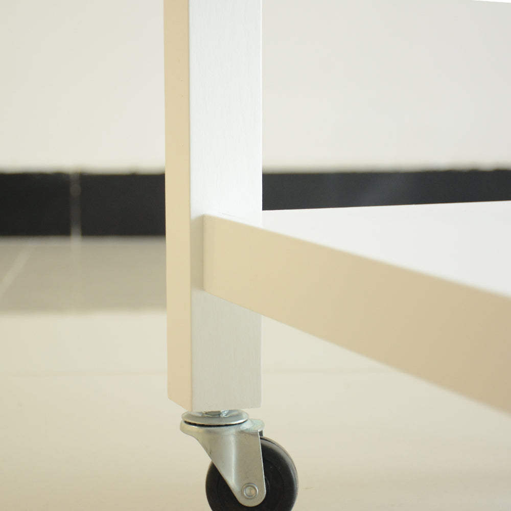 Rubber Wood Top Simple Design Mobile Kitchen Island with Two Lockable Wheels- White