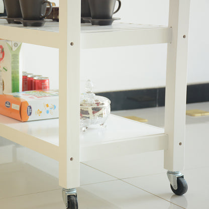 Rubber Wood Top Simple Design Mobile Kitchen Island with Two Lockable Wheels- White