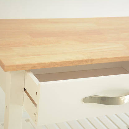 Rubber Wood Top Simple Design Mobile Kitchen Island with Two Lockable Wheels- White