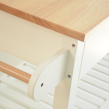Rubber Wood Top Simple Design Mobile Kitchen Island with Two Lockable Wheels- White