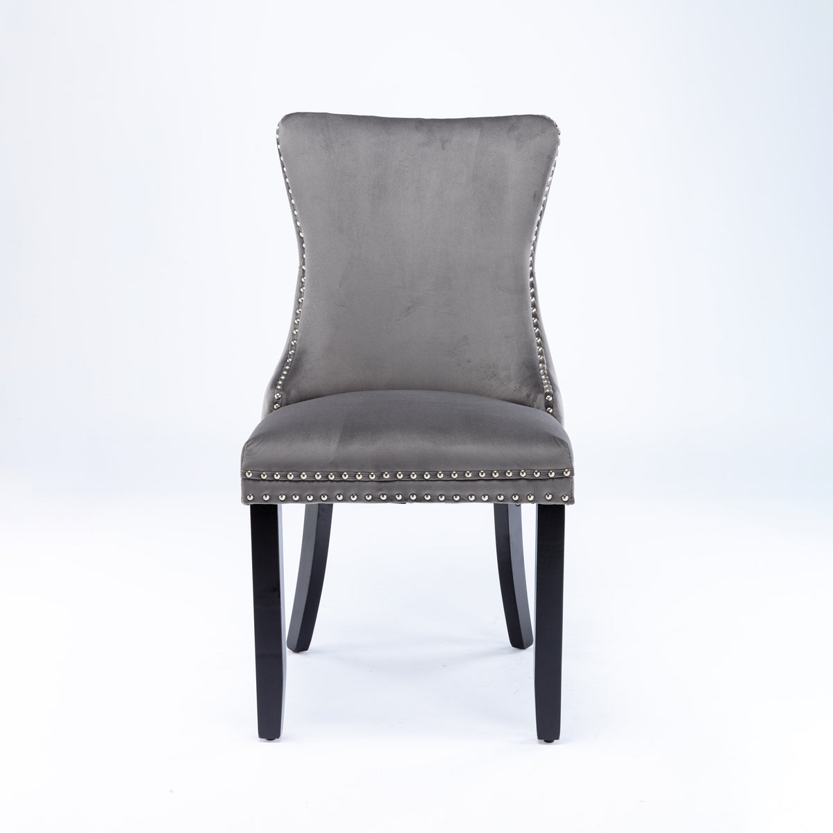 2 pcs High-End Wing Back Tufted Modern Contemporary Velvet Chair with Wooden Legs- Gray