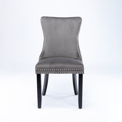 2 pcs High-End Wing Back Tufted Modern Contemporary Velvet Chair with Wooden Legs- Gray