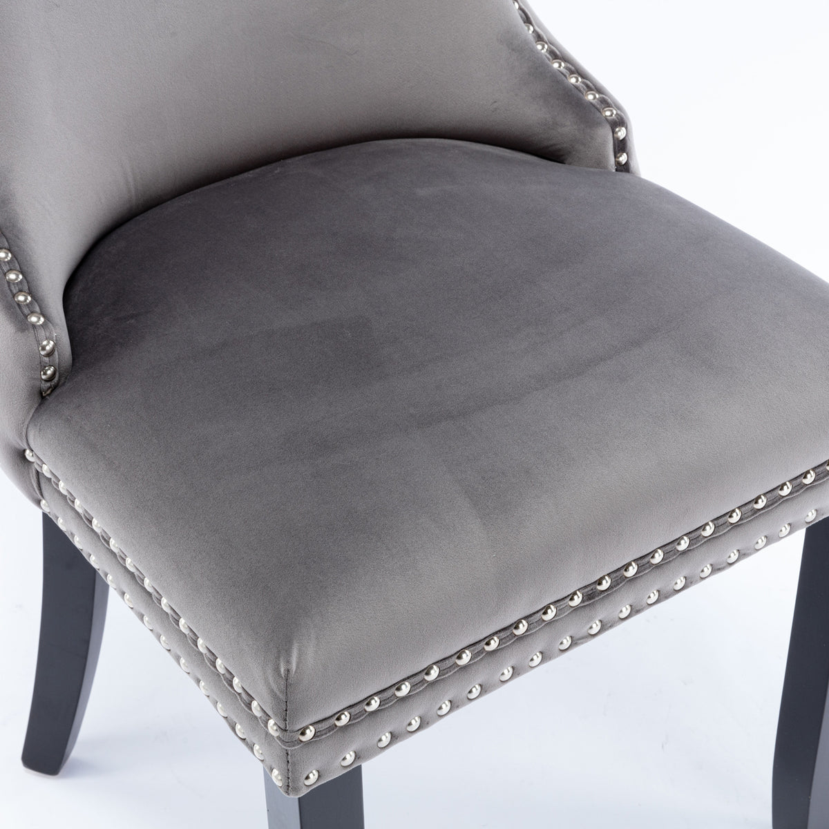 2 pcs High-End Wing Back Tufted Modern Contemporary Velvet Chair with Wooden Legs- Gray