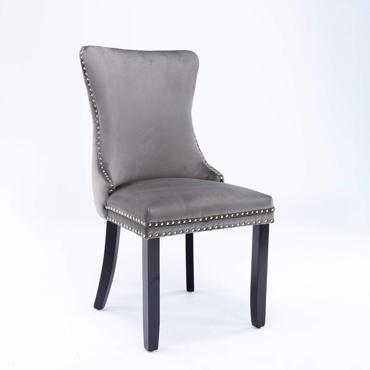 2 pcs High-End Wing Back Tufted Modern Contemporary Velvet Chair with Wooden Legs- Gray