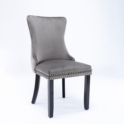 2 pcs High-End Wing Back Tufted Modern Contemporary Velvet Chair with Wooden Legs- Gray