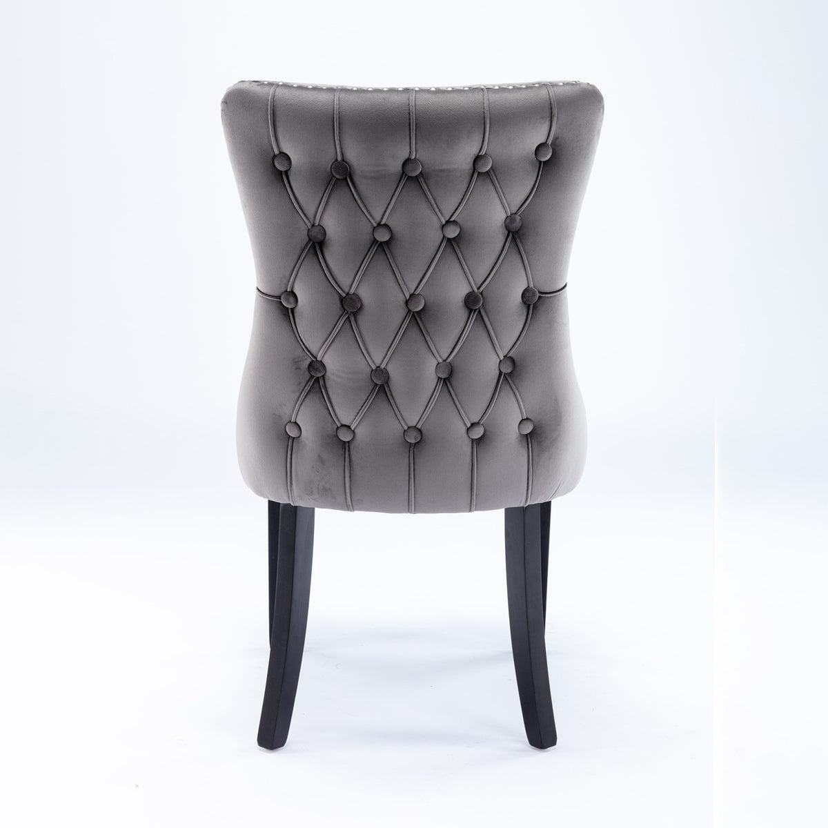 2 pcs High-End Wing Back Tufted Modern Contemporary Velvet Chair with Wooden Legs- Gray