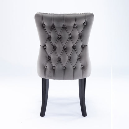 2 pcs High-End Wing Back Tufted Modern Contemporary Velvet Chair with Wooden Legs- Gray
