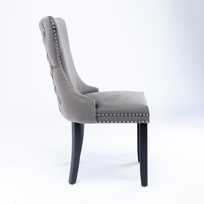 2 pcs High-End Wing Back Tufted Modern Contemporary Velvet Chair with Wooden Legs- Gray