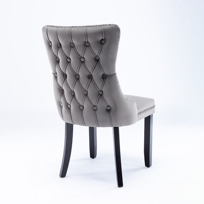 2 pcs High-End Wing Back Tufted Modern Contemporary Velvet Chair with Wooden Legs- Gray