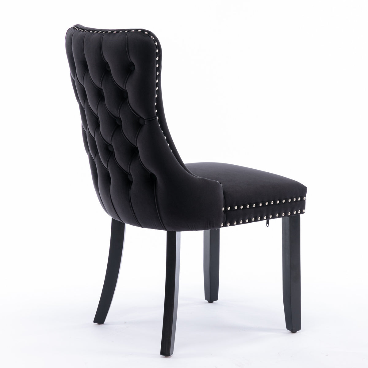 2 pcs High-End Wing Back Tufted Modern Contemporary Velvet Chair with Wooden Legs- Black