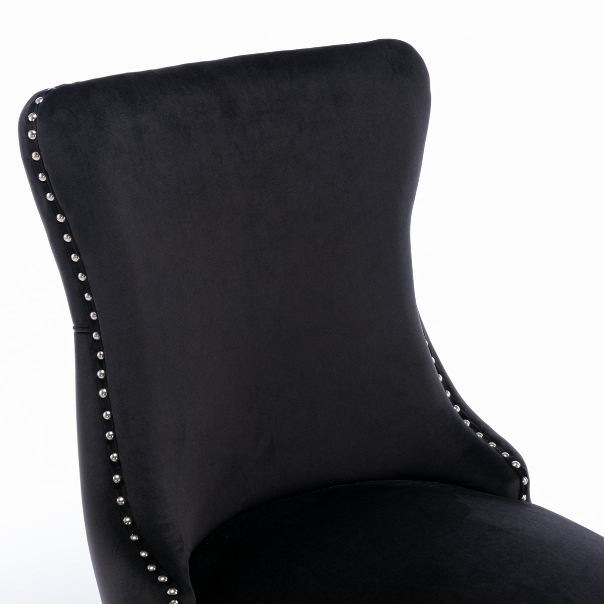 2 pcs High-End Wing Back Tufted Modern Contemporary Velvet Chair with Wooden Legs- Black