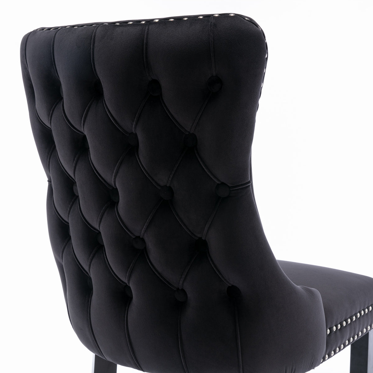 2 pcs High-End Wing Back Tufted Modern Contemporary Velvet Chair with Wooden Legs- Black