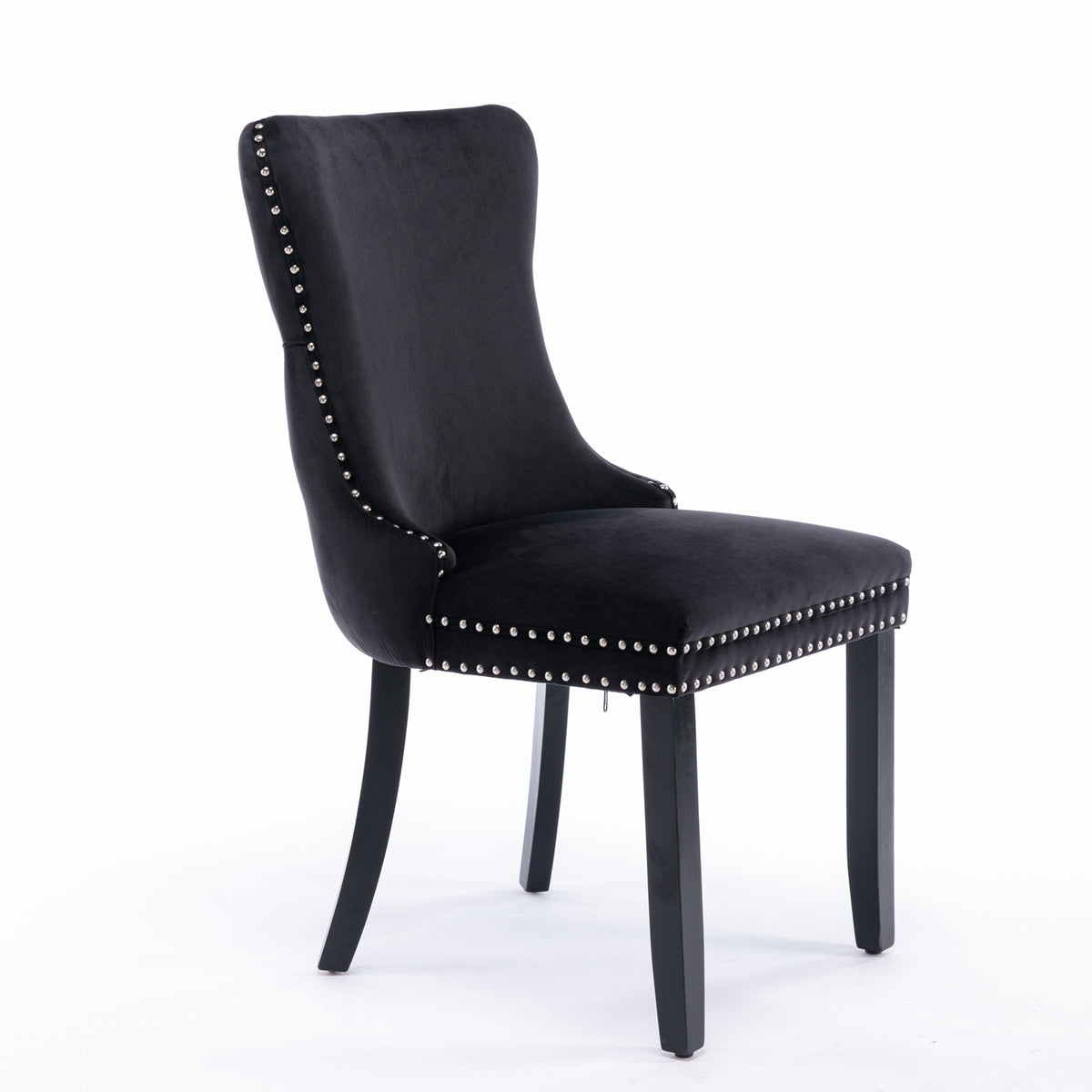 2 pcs High-End Wing Back Tufted Modern Contemporary Velvet Chair with Wooden Legs- Black