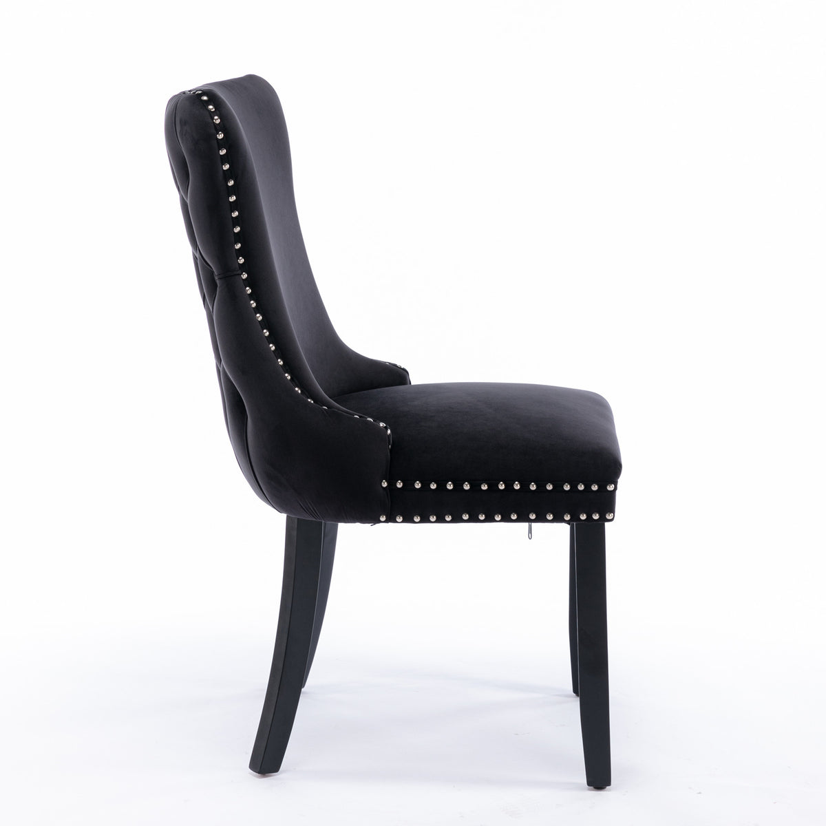 2 pcs High-End Wing Back Tufted Modern Contemporary Velvet Chair with Wooden Legs- Black
