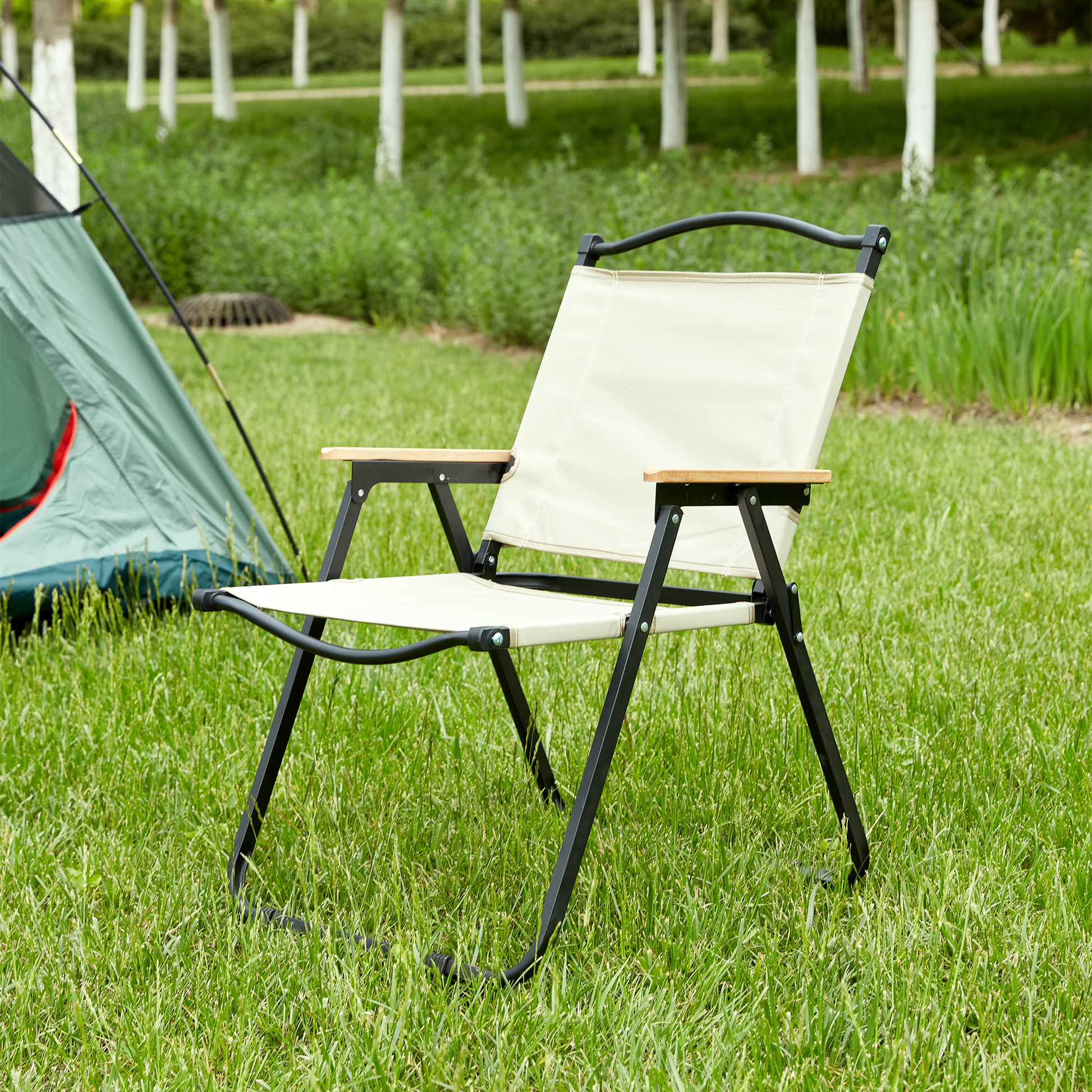 Modern Contemporary Foldable Outdoor Chair for Backyard Camping in Beige