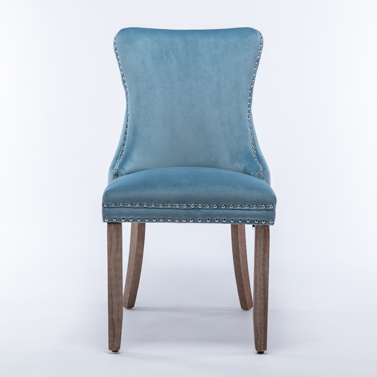 2 pcs High-End Wing Back Tufted Modern Contemporary Velvet Chair with Wooden Legs- Light Blue