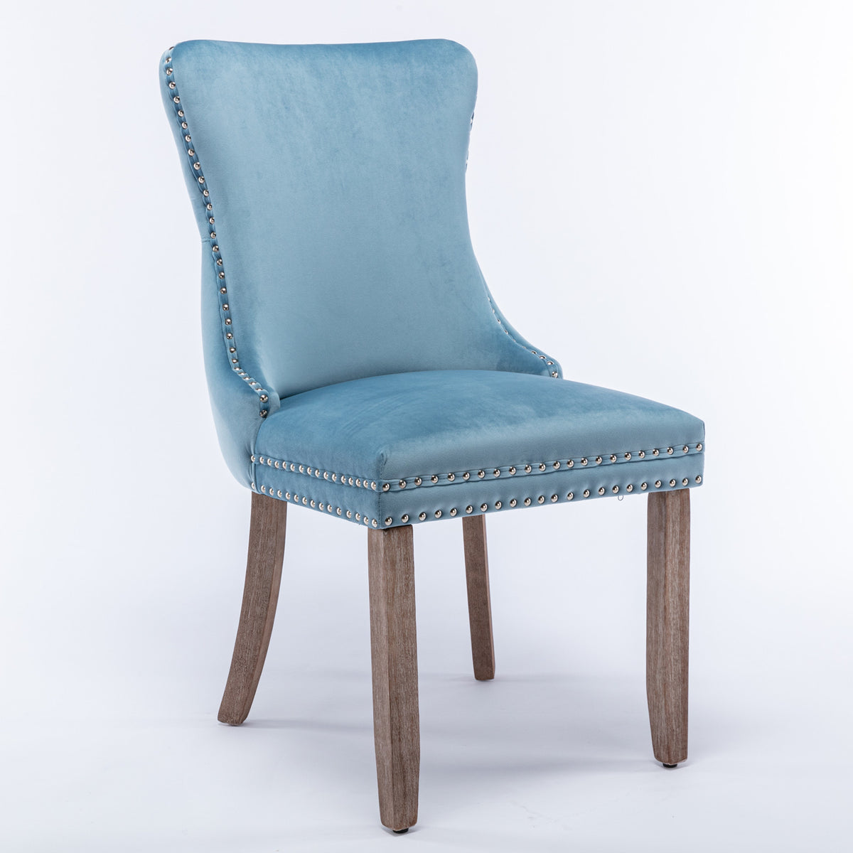 2 pcs High-End Wing Back Tufted Modern Contemporary Velvet Chair with Wooden Legs- Light Blue