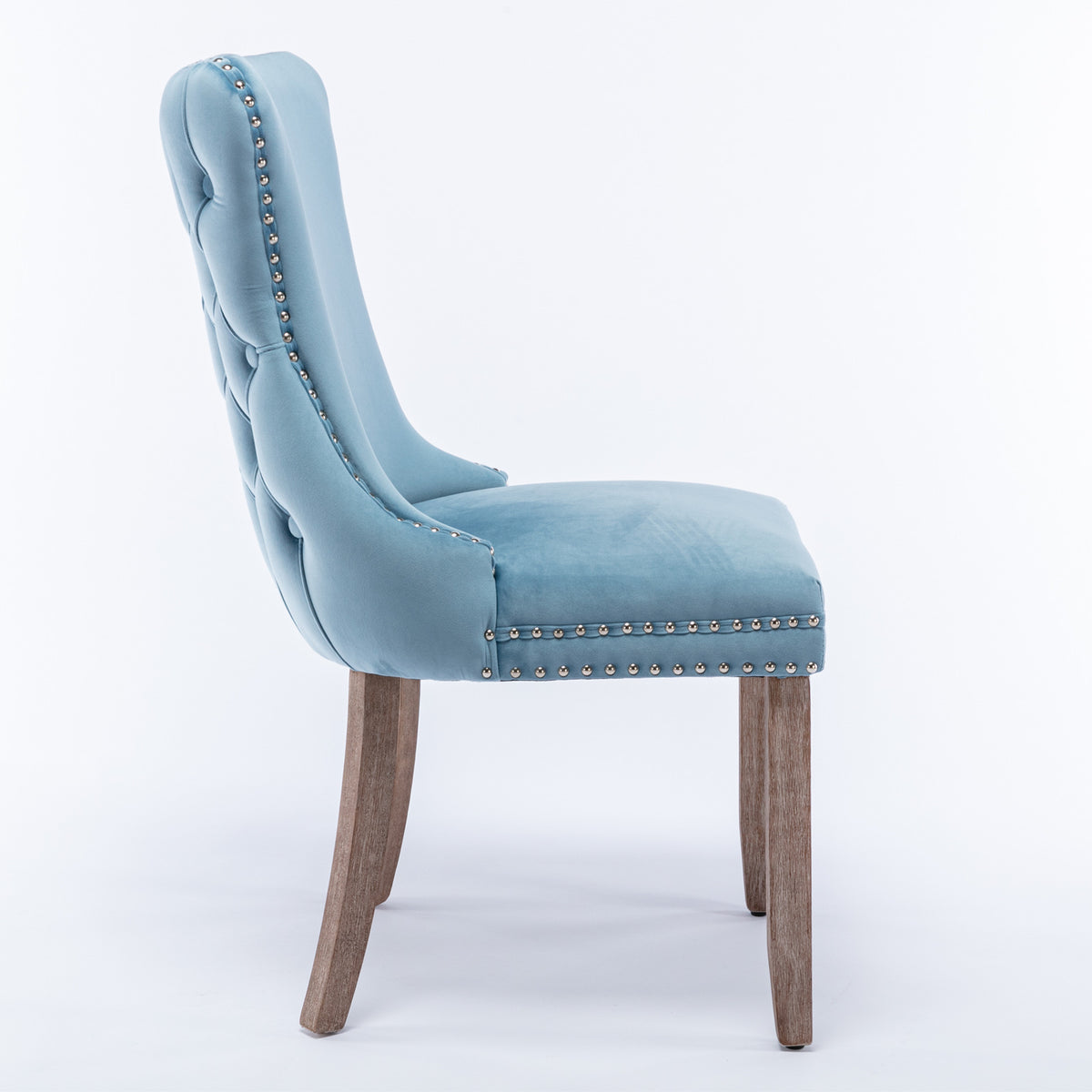 2 pcs High-End Wing Back Tufted Modern Contemporary Velvet Chair with Wooden Legs- Light Blue