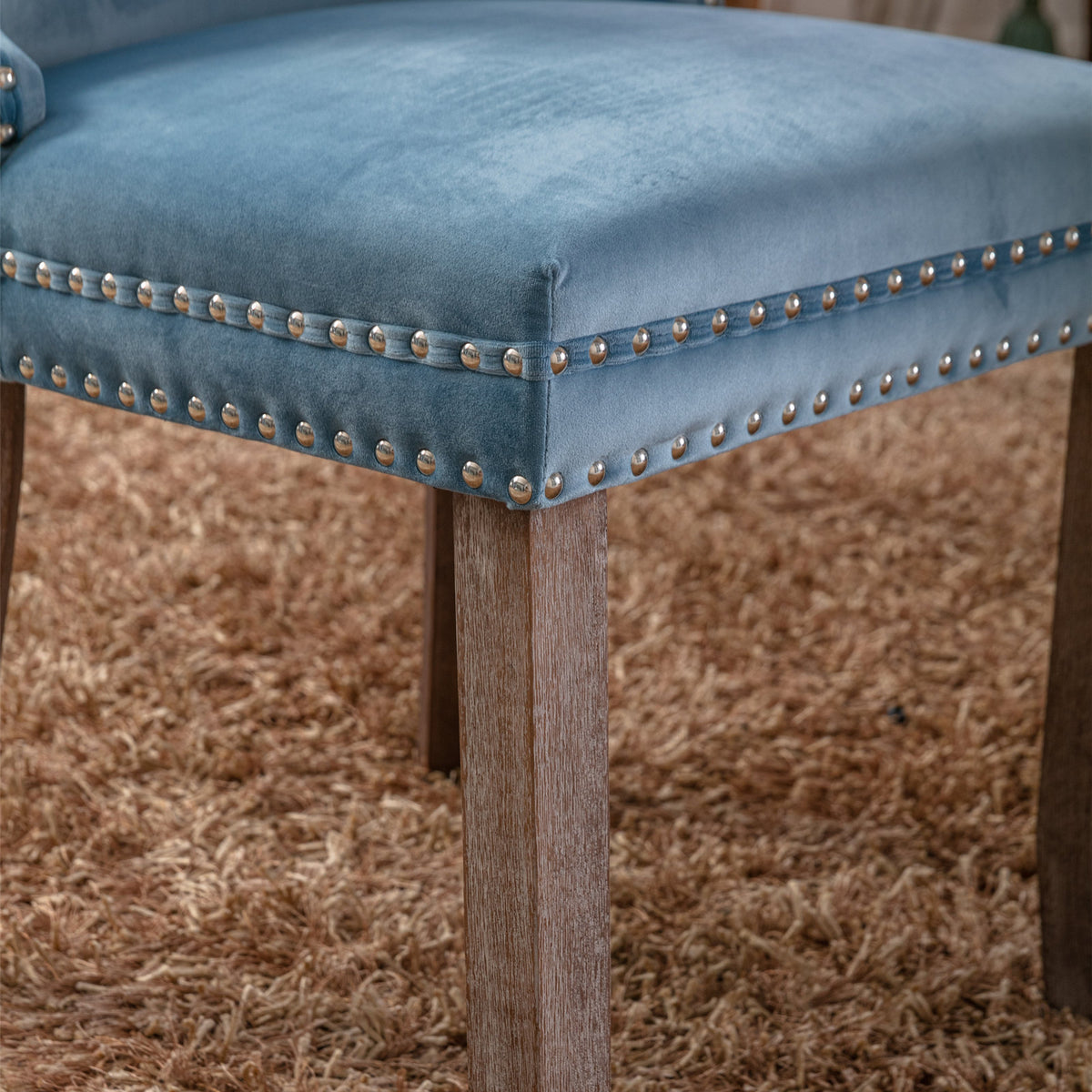 2 pcs High-End Wing Back Tufted Modern Contemporary Velvet Chair with Wooden Legs- Light Blue