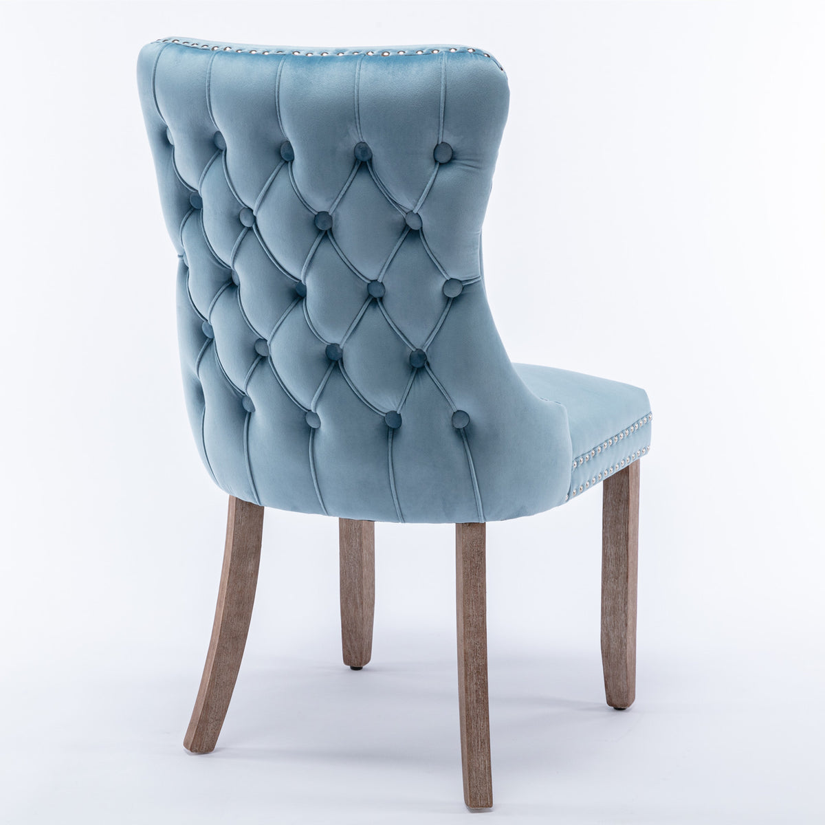 2 pcs High-End Wing Back Tufted Modern Contemporary Velvet Chair with Wooden Legs- Light Blue
