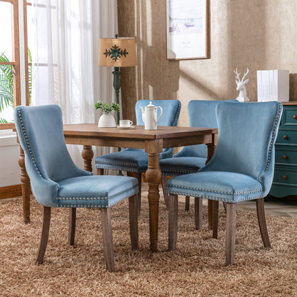 2 pcs High-End Wing Back Tufted Modern Contemporary Velvet Chair with Wooden Legs- Light Blue