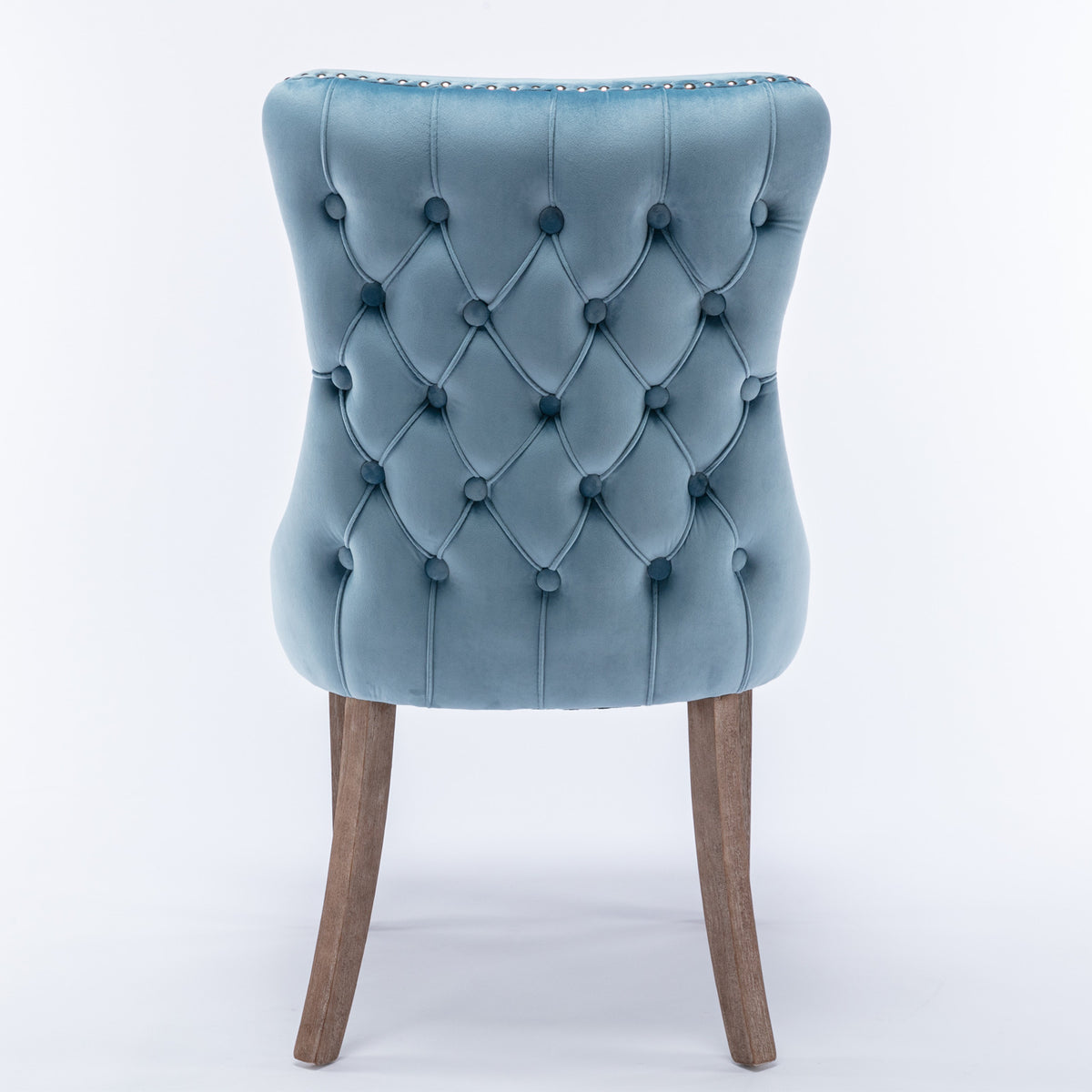 2 pcs High-End Wing Back Tufted Modern Contemporary Velvet Chair with Wooden Legs- Light Blue