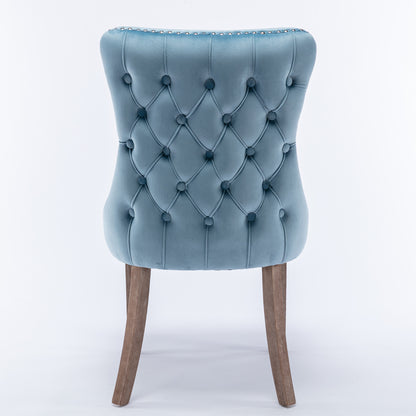 2 pcs High-End Wing Back Tufted Modern Contemporary Velvet Chair with Wooden Legs- Light Blue