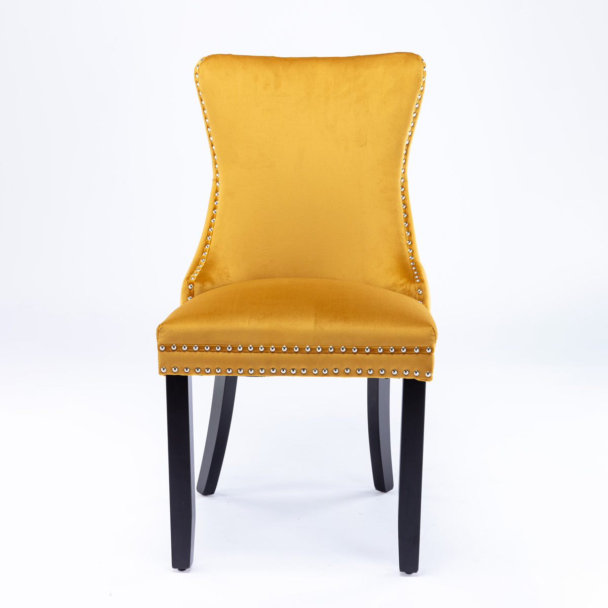 2 pcs High-End Wing Back Tufted Modern Contemporary Velvet Chair with Wooden Legs- Gold