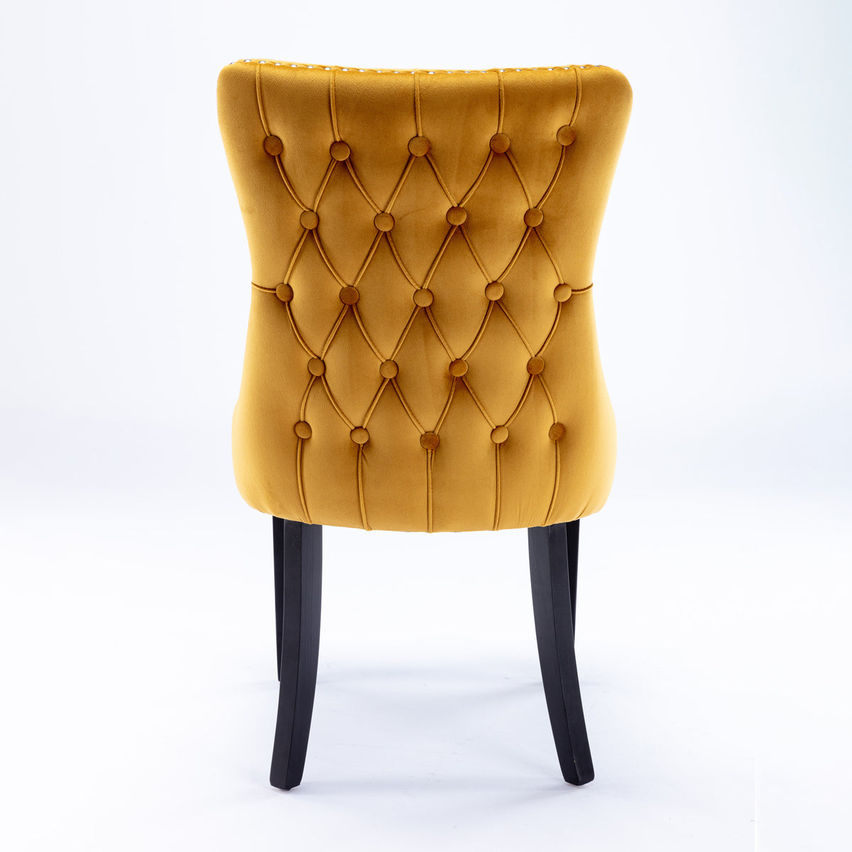 2 pcs High-End Wing Back Tufted Modern Contemporary Velvet Chair with Wooden Legs- Gold