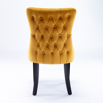 2 pcs High-End Wing Back Tufted Modern Contemporary Velvet Chair with Wooden Legs- Gold