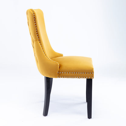 2 pcs High-End Wing Back Tufted Modern Contemporary Velvet Chair with Wooden Legs- Gold