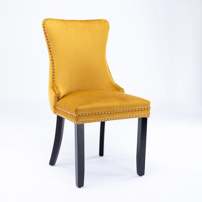 2 pcs High-End Wing Back Tufted Modern Contemporary Velvet Chair with Wooden Legs- Gold