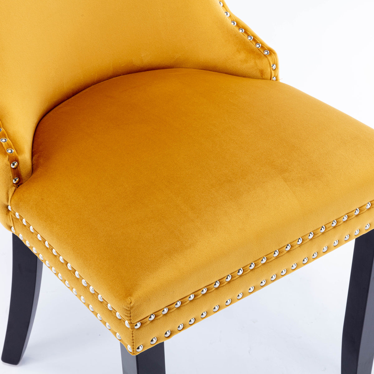 2 pcs High-End Wing Back Tufted Modern Contemporary Velvet Chair with Wooden Legs- Gold