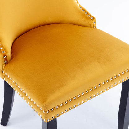 2 pcs High-End Wing Back Tufted Modern Contemporary Velvet Chair with Wooden Legs- Gold
