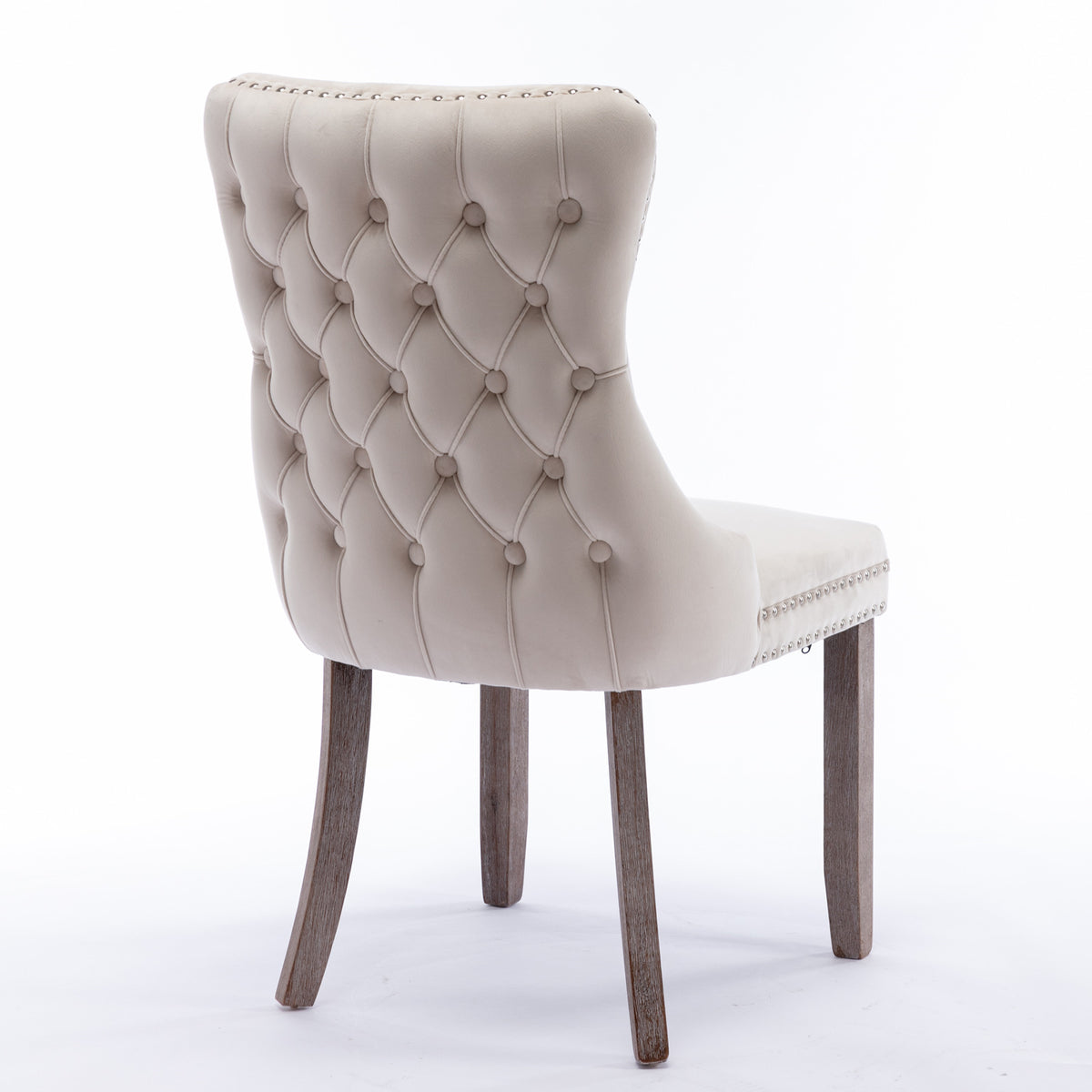 2 pcs High-End Wing Back Tufted Modern Contemporary Velvet Chair with Wooden Legs- Beige