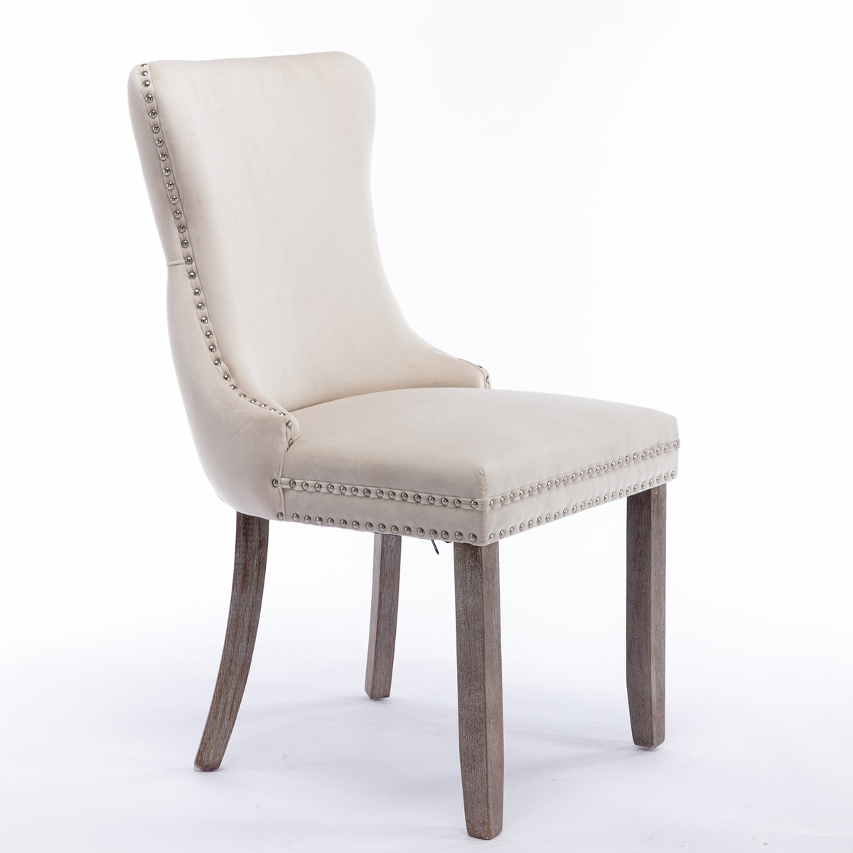 2 pcs High-End Wing Back Tufted Modern Contemporary Velvet Chair with Wooden Legs- Beige