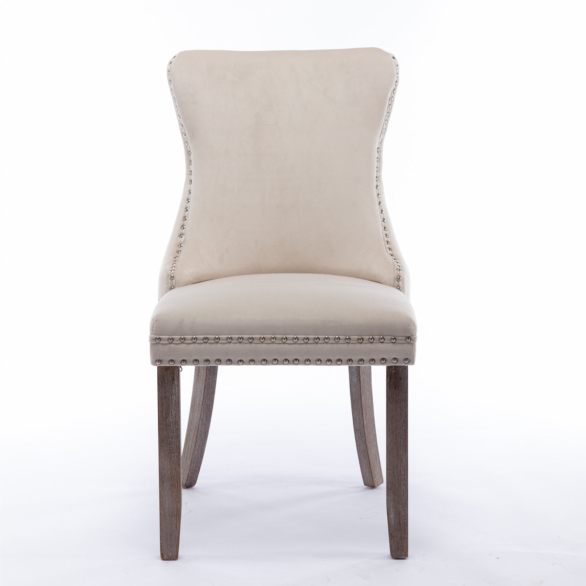 2 pcs High-End Wing Back Tufted Modern Contemporary Velvet Chair with Wooden Legs- Beige