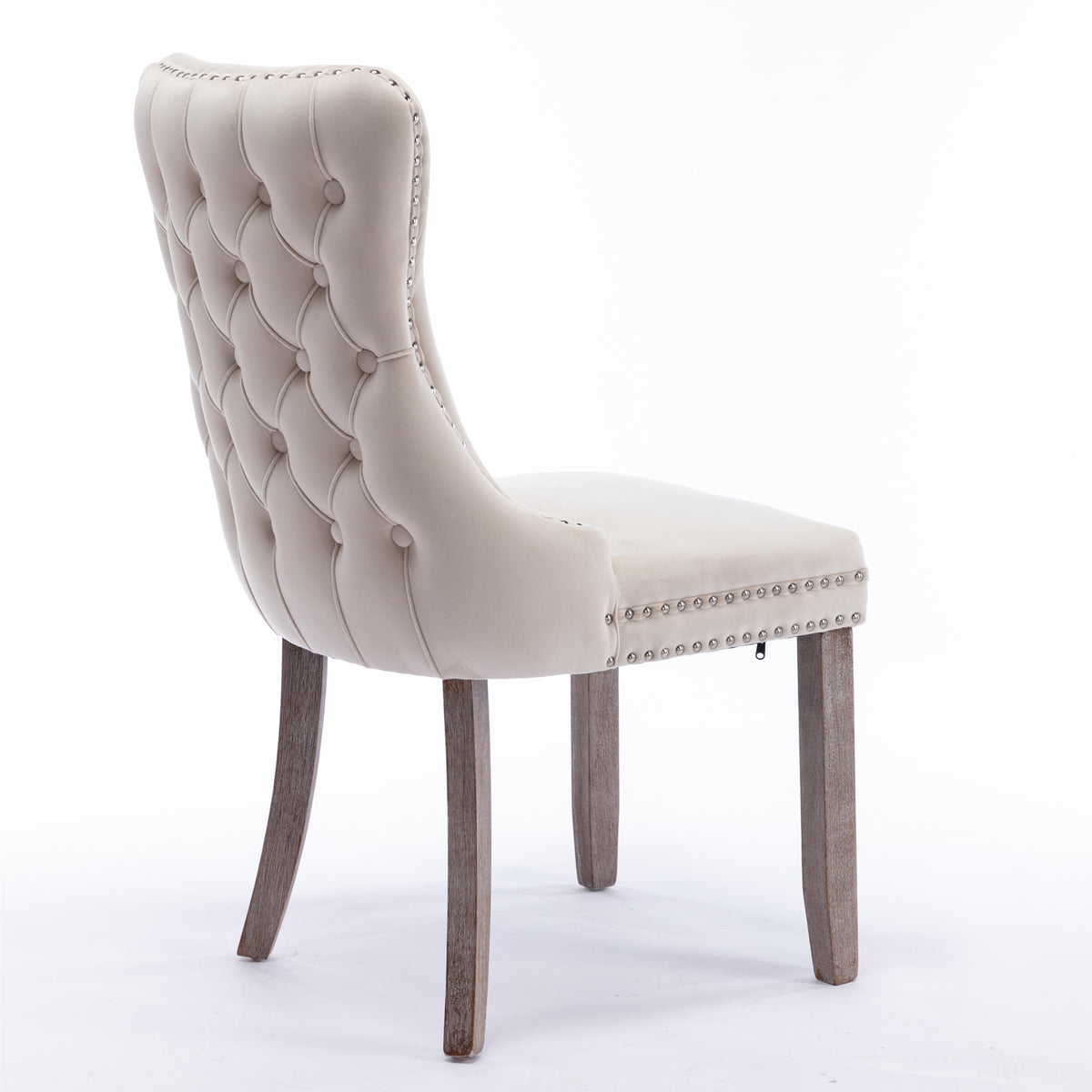 2 pcs High-End Wing Back Tufted Modern Contemporary Velvet Chair with Wooden Legs- Beige