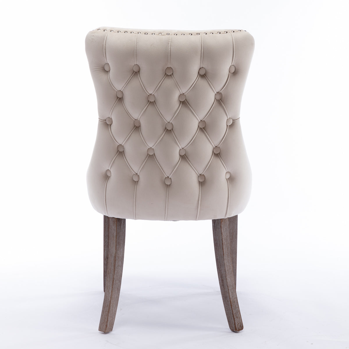 2 pcs High-End Wing Back Tufted Modern Contemporary Velvet Chair with Wooden Legs- Beige