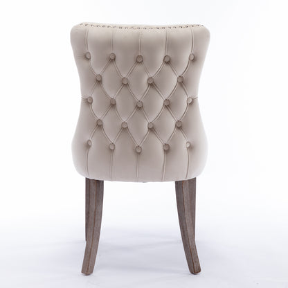 2 pcs High-End Wing Back Tufted Modern Contemporary Velvet Chair with Wooden Legs- Beige