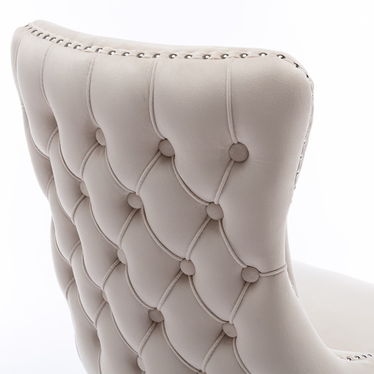 2 pcs High-End Wing Back Tufted Modern Contemporary Velvet Chair with Wooden Legs- Beige