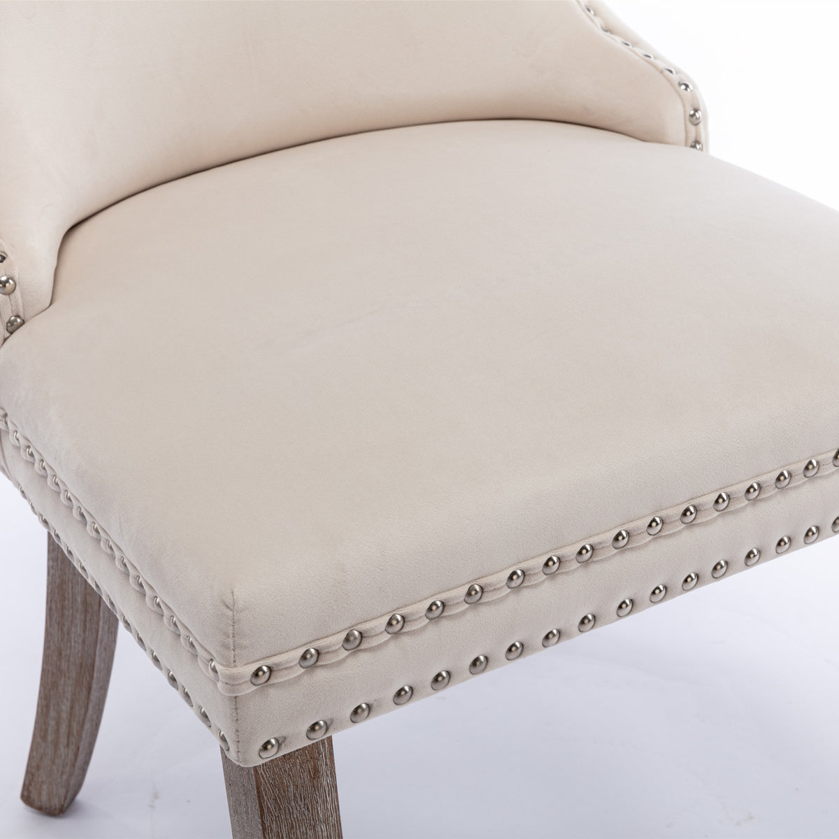 2 pcs High-End Wing Back Tufted Modern Contemporary Velvet Chair with Wooden Legs- Beige