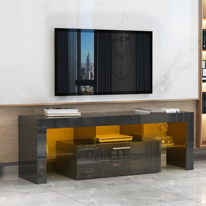 Modern TV Console Storage Media TV Organizing Cabinet Worktop- Black