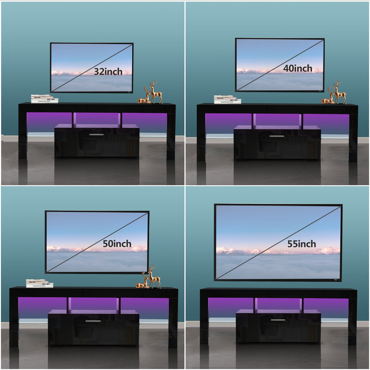Modern TV Console Storage Media TV Organizing Cabinet Worktop- Black