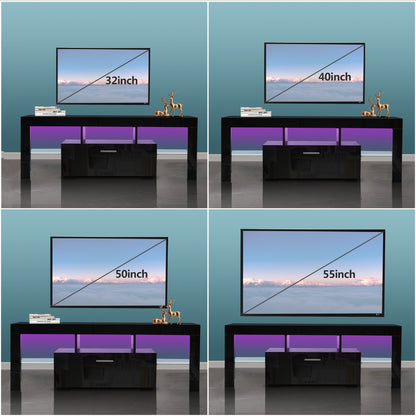 Modern TV Console Storage Media TV Organizing Cabinet Worktop- Black