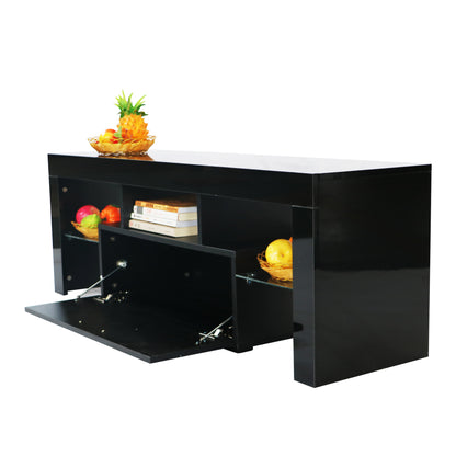 Modern TV Console Storage Media TV Organizing Cabinet Worktop- Black