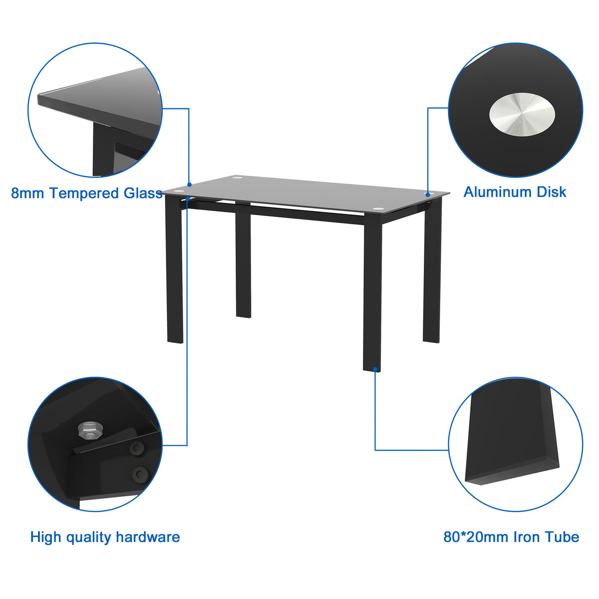 4 Seater  Simple Design Heavy Duty Tempered Minimalist Glass Top Dining Table- Black
